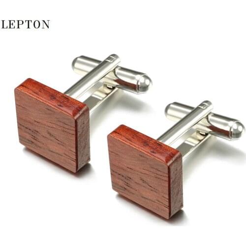 Luxury Wood Cufflinks High Quality Lepton Brand Jewelry Square Rosewood Cuff links For Mens Business wedding cufflink Best Gift