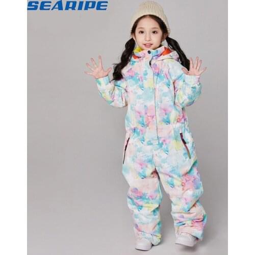 SEARIPE Winter Ski suit conjoined For Girls Kids Waterproof Warm Snowboarding Ski Jacket Pants Snowboard Skiing Snow Wear