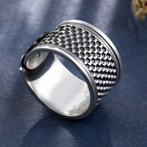 RetroSen Silver Ring Men Wide Version Personality Pure Chinese Style Retro Creative Telescopic Rings For Woman Jewelry Accessory