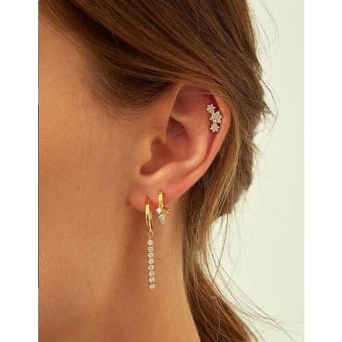 925 Sterling Silver Cute Zircon Ear Bone Flower Piercing Studs Fashion Small Cartilage Earrings Delicate Lovely CZ Women Jewelry