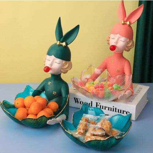 Modern Resin Bubble Bunny Girl Fruit Plate Sculpture Club Store Ornaments Decoration Home Livingroom Desktop Furnishings Crafts