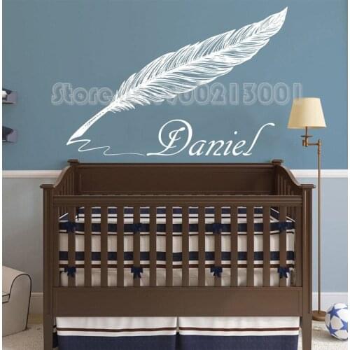 Kids Room Decoration Feather Pen Personalized Name Wall Sticker Custom Name Beauty Boys Girls Room Poster Mural Decals LY1320