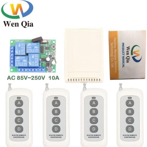 433MHz Universal Long Range Remote Control AC220V 10Amp 4CH rf Relay Receiver and Transmitter for Electric curtain\ garage door