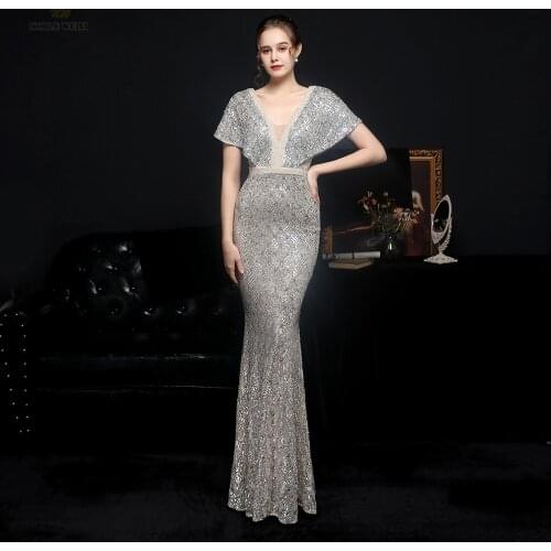 Evening Dresses V-Neck Sequin Dresses Woman Party Night Mermaid Evening Gowns for Women Floor-Length Party Dress