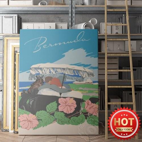 Bermuda Print Caribbean Island Vintage Travel Poster, Vintage Wall Poster, Fort Marion Poster, Florida, USA, Montana, Miami