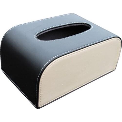 Top Quality PU Leather Paper Tissue Box Holder Black with White