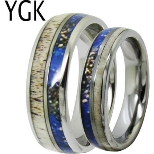 YGK Jewelry Love Forever Ring Deer Antler Inlay Silver Dome Tungsten Ring Tungsten Wedding Ring For Men & Women Bridegroom Ring
