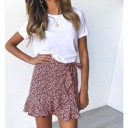 Ladies Streetwear Skirt Slim Bottoms 2021 Multi Dot Print Short Mini Skirts Women Summer Ruffle High Waist Bow Tie