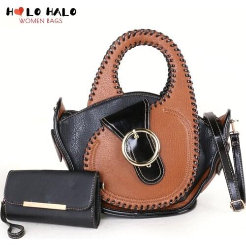 Female Purses and Handbags 2 Pcs Bag Set Fashion Weave Crossbody Bags Womens Wallet Colorful Splicing PU Leather Shoulder Bags