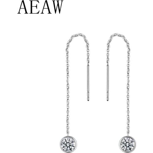 AEAW Solid 14K White Gold 3mm Round 0.2 Carat Lab Grown Moissanites Diamond Drop Earrings for Women Wedding Engagement Birthday