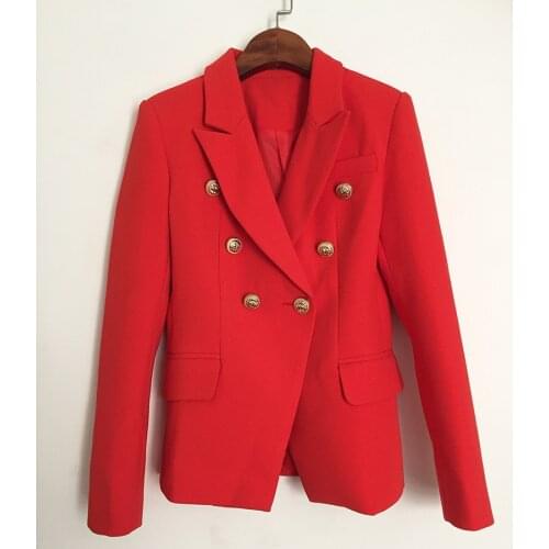 Casual 2021 Spring Autumn Tasted Suit Jackets For Women Long Sleeve Shawl Collar Metal Double Breasted Button Red Clothes Female