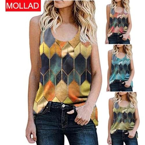 2021 New Summer New Pullover Base Loose Casual Sleeveless Printed Vest Women Summer Short Shirt Tops
