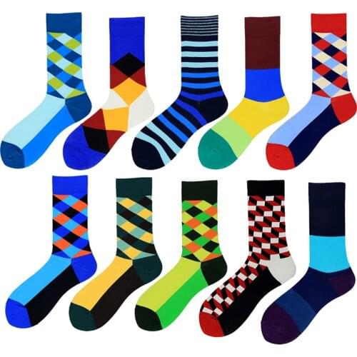 1pair 100% Cotton Mens Socks with 3d-dementional Diamond Printing Colorful Men Women Happy Funny Socks Large Size Hot Sale