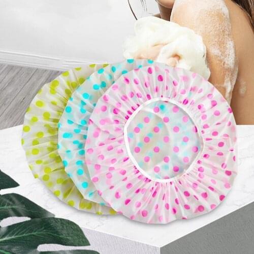 1PC Shower cap waterproof high quality elastic female shower cap dot thickened elastic shower cap womens hair salon bathroom