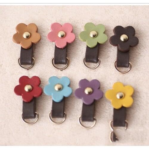 10PCS 3.5*2cm Bronze D Buckle Genuine Leather Flower Zipper Puller DIY Handmade Garment Wallet Zipper Head Bag Hardware Sewing