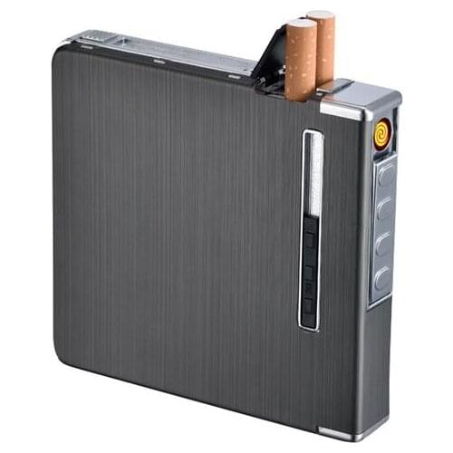 2 in 1 Cigarette Case Windproof Dual Arc Lighter Plasma USB Rechargeable Electric Lighter Can Hold 20pcs Lighters Smoking Gift