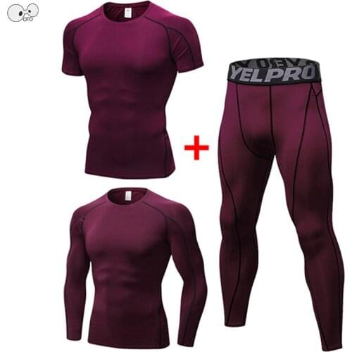 3 Pcs Short/Long Sleeve Shirt+Tights Mens Sports Suit Gym Fitness Compression Tracksuit Sportswear Exercise Workout Running Set