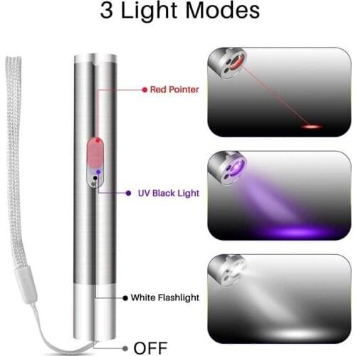 Pet Toy USB Rechargeable 3 In 1 Funny Cat Chaser Stick Mini Flashlight Red LED Laser Pointer Funny Cat Pen Pet Supplies