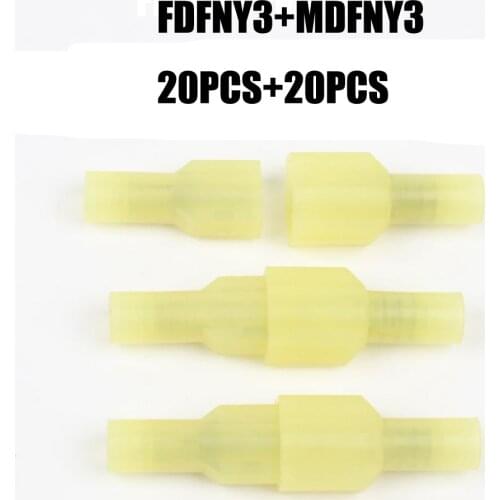 40 Pcs FDFNY5-250 MDFNY5-250 NYLON brass Female Insulated Spade joint Cable Wire Connector 4-6mm2 12-10AWG