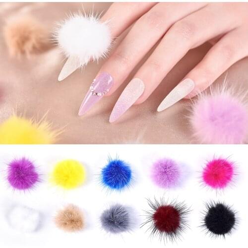 5pcs/pack Detachable Ball Fluffy 3D Puffy Pom Pons Plush Soft Ball Magnetic Nail Design Multicolor Charm DIY Nail Accessories