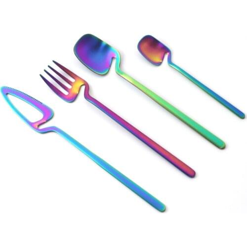 6Pcs Rainbow Cutlery Set Knives Fork Tea Spoon Tableware Set 18/10 Stainless Steel Dinnerware SetParty Silverware Flatware Set