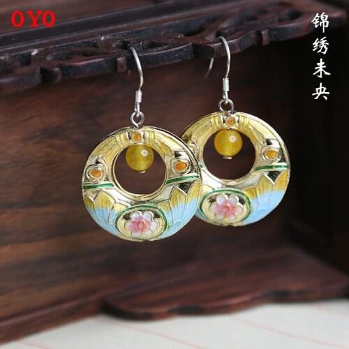 925 sterling silver vintage style original handmade cloisonne jade long tassel earrings