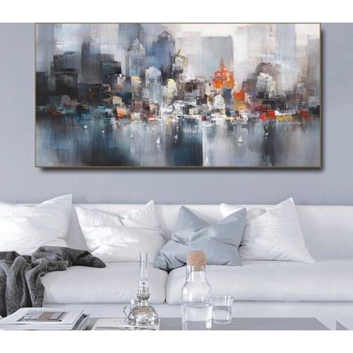 Abstract Landscape Posters and Prints Wall Art Canvas Painting Lovers and City View Oil Painting Pictures for Living Room Decor