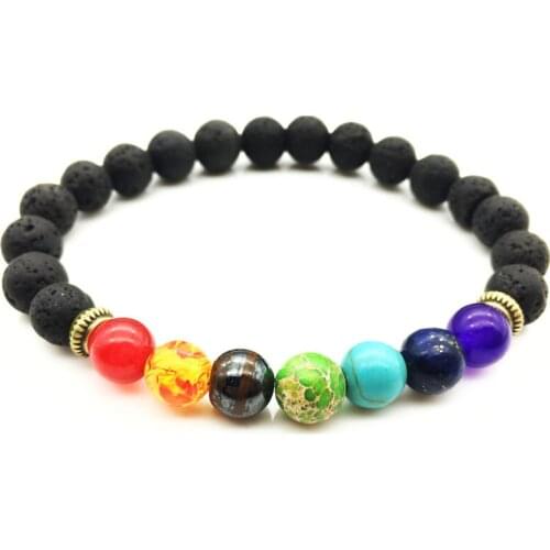 Seven chakra bracelet natural stone alloy lava-rock energy yoga bracelet 100pcs/lot free shipping