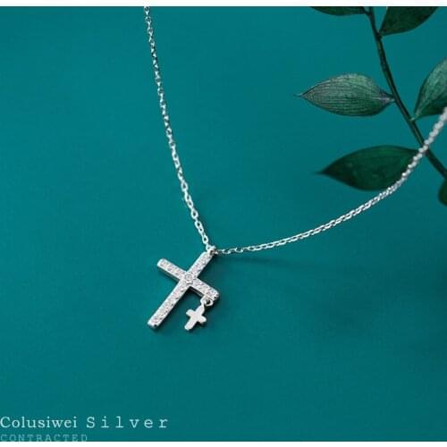 COLUSIWEI Hot Sale Dazzling Zircon Cross Sterling Silver 925 Pendant Necklace for Women Link Chain Ethnic Style Fine Jewelry