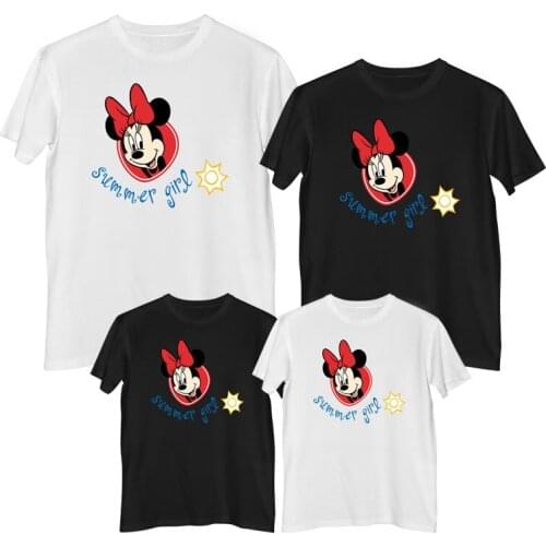 Disney Minnie Mouse T-shirt Summer Comfortable 100% cotton Fashion Womens shirt T-shirts for girls Mother daughter matching