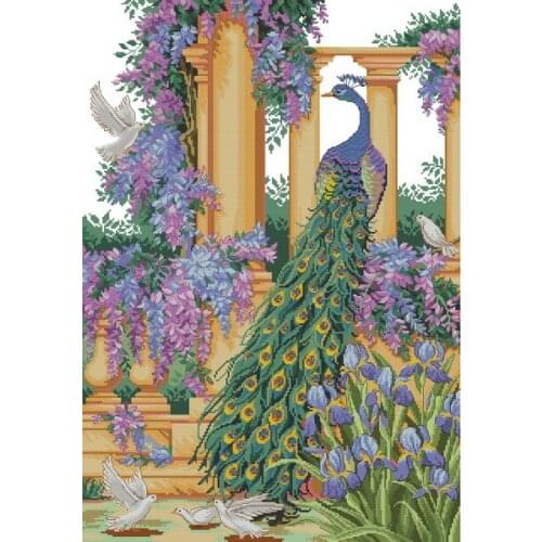 Peacock Elegance Flowers Cross Stitch Kits Needlework 14CT Unprinted Embroidered Top Quality DIY Handmade Decoration