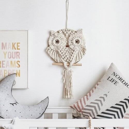 Hand-woven Tapestry Owl Shape Mural Tufted Tassel Woven Wall Hanging Decor Cotton Decorative for Living Room Decoration