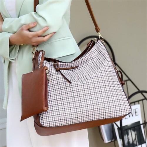 PU Leather Tote Purses and Shoulder Bags for Women Plaid 2pcs Sets Crossbody Bags Set Bolsa Feminina