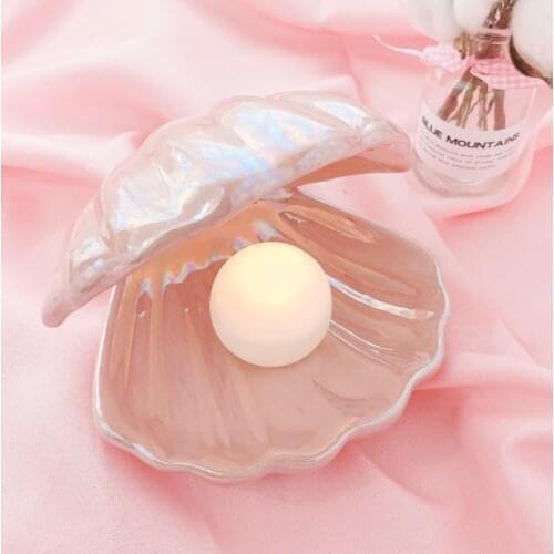 Ceramic Night Light Desktop Decoration Shell Light European Style Bedside Lamp Pink