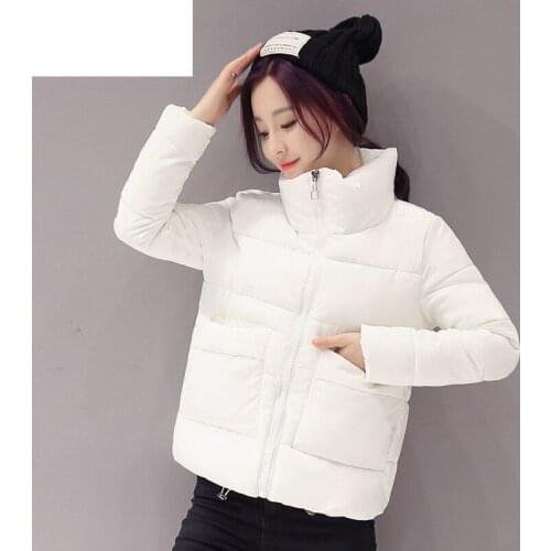 Korean Style 2019 Winter Jacket Women Stand Collar Solid Black White Female Down Coat Loose Oversized Womens Short Parka DJ031