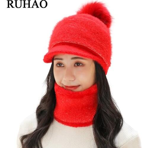 Hot Selling 2pcs Ski Cap and Scarf Cold Warm Winter Hat for Women Knitted Hat Bonnet Warm Cap Skullies Beanies