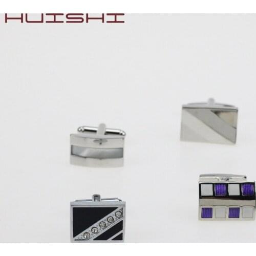 HUISHI Copper Quality Enamel Stripes Gold Silvery Black Square Men Cufflink Top Brand Mens French Shirt Cuff Links For Gift