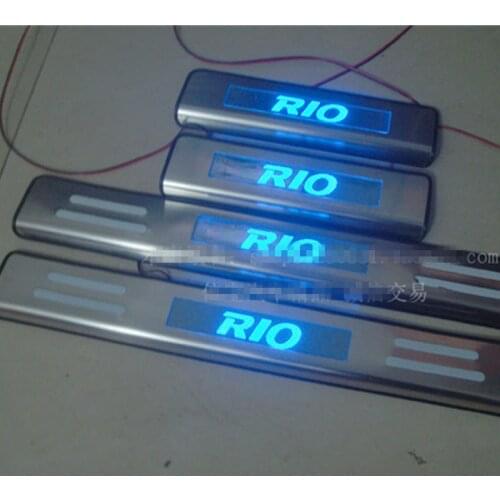 With Blue LED light stainless steel Scuff Plate/Door Sill For Kia RIO 2010-2015 4PCS/SET Auto parts