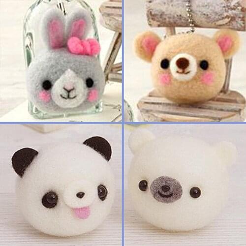 Non-Finished Felt Creative Cute Bear Rabbit Head Pet Toy Doll Wool Felt Poked Kitting Handcarft Wool Felting Material Package