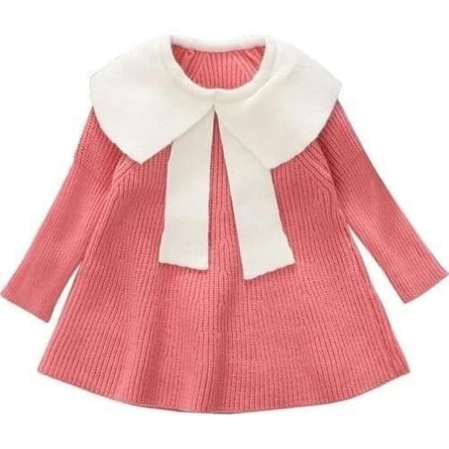 2020 new girl baby Autumn spring Kids Knit Dress children party birthday splice dresses clothing