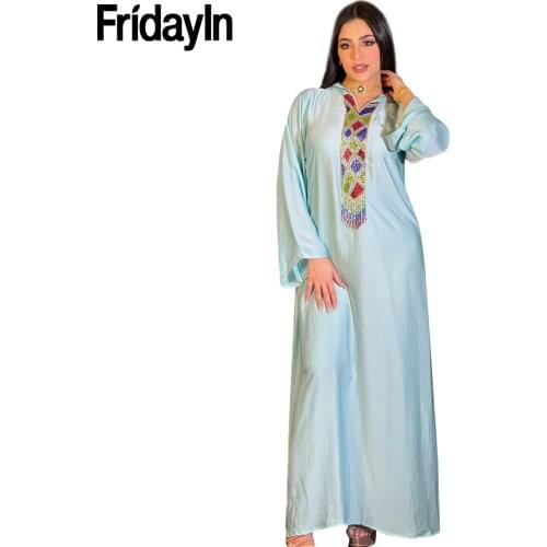 FridayIn Autumn New Fashion Muslim Womens Clothes Inlaid Zircon Arab Middle East Hooded Robe Soild Color Casual Jalabiya Dress