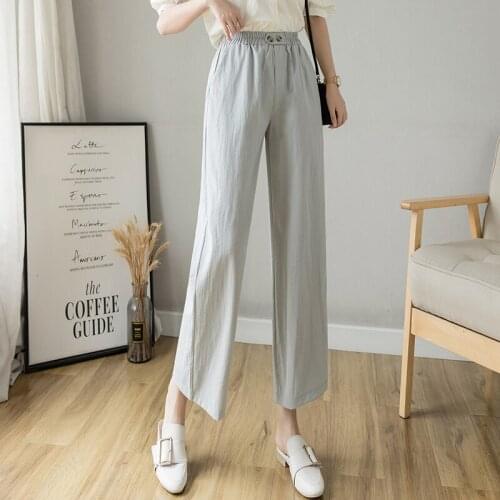 Casual Cotton Linen wide leg Beach pants bohemian loose pants female vintage high waist Solid color straight trousers women