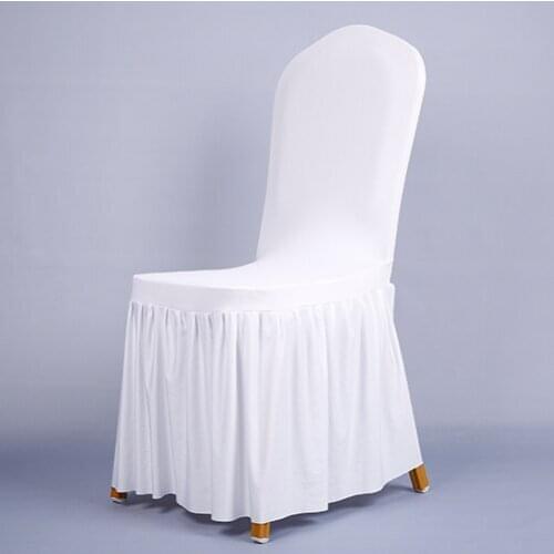Removable White Seat Cover With Long Skirt Pendulum Stretch Elastic Slipcovers for wedding hotel banquet party chair cover