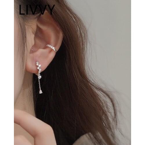 LIVVY Silver Color Water Drop Tassel Zircon Earring Women Simple Fashion Short High Quality Exquisite Elegant Jewelry