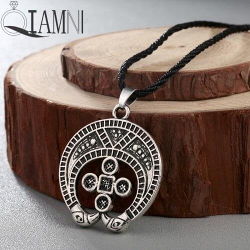 QIAMNI Nordic Lunula Moon Cross Talisman Necklace Pendant Viking Protection Amulet Male Punk Slavic Pagan Jewelry Choker Charm