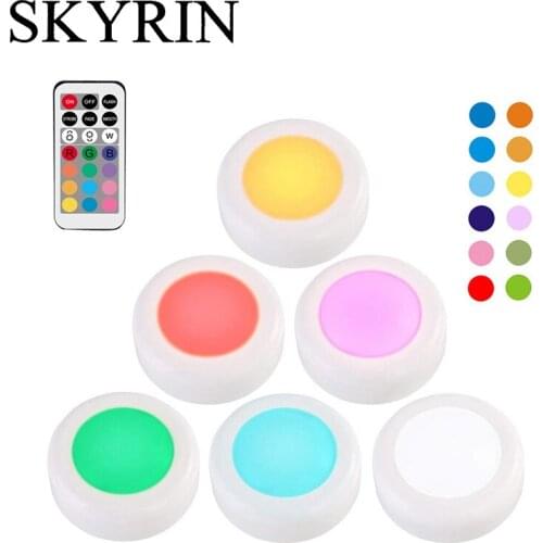 SKYRIN LED Under Cabinet Light RGB 13 Colors Touch Dimmable Night Puck Lamp Stair Hallway Kitchen Cupboard Wardrobe Wireless