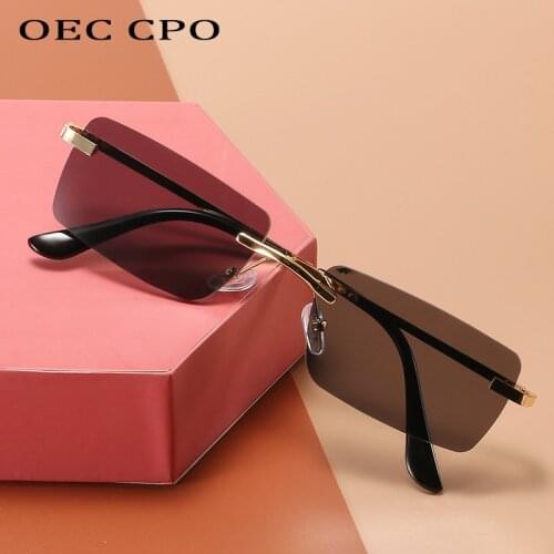 OEC CPO Rimless Rectangle Sunglasses Women Fashion Frameless Square Sun Glasses Female Trend Men Metal Glasses Outdoor oculos