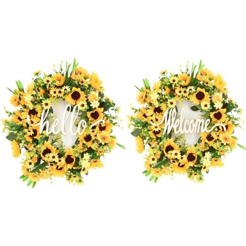 Wedding Decoration Wreath Plaque Sun Flowers Wreath Sign Artificial Flower Home Door Window Decor Party Ornament