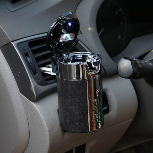 LED 1PC Portable Light Ashtray Universal Cigarette Cylinder Holder Carbon Fiber Car Ashtray Auto Car Truck