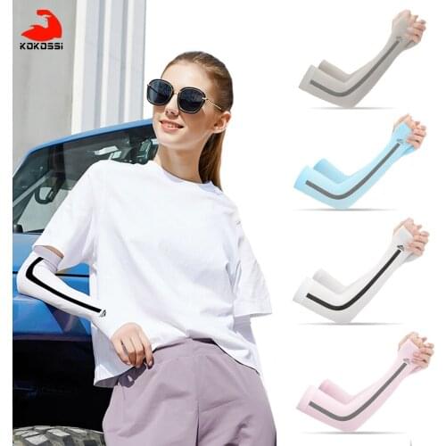 KoKossi Ice Fabric Arm Sleeves Mangas Warmers Summer Sports UV Protection Running Cycling Driving Reflective Sunscreen Bands